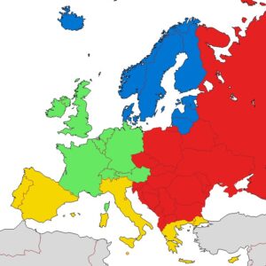 Kuvassa jaottelu Euroopan eri alueisiin. 